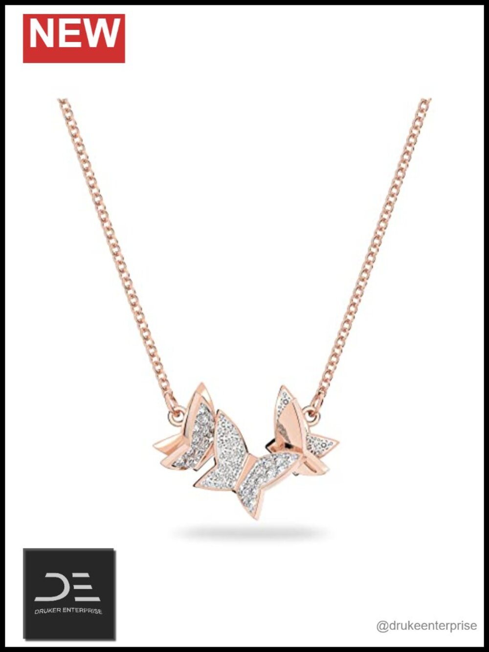 Swarovski Butterfly Pave Necklace Rose Gold Plated Brass